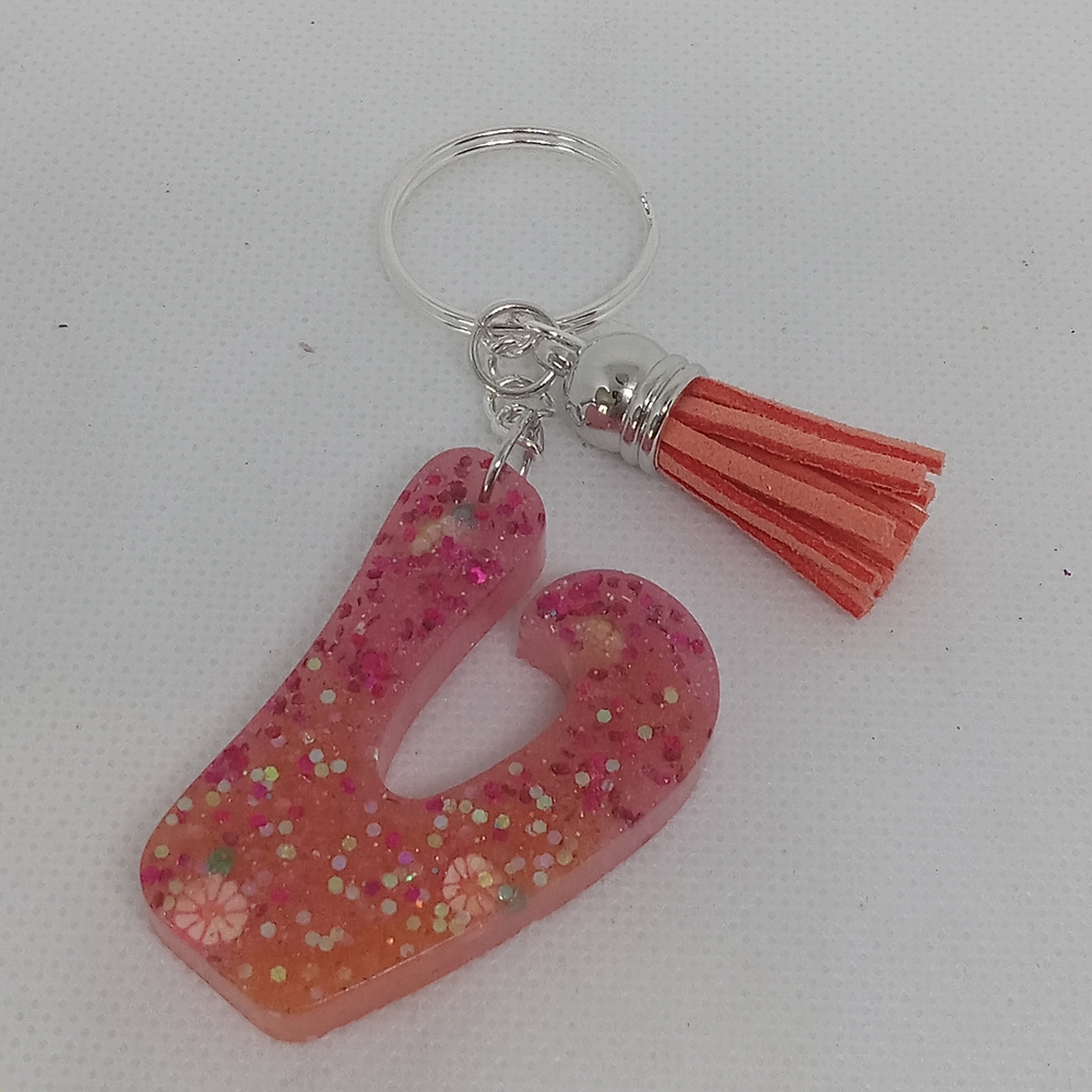 Pink and Orange Glitter Keychain with Tassel